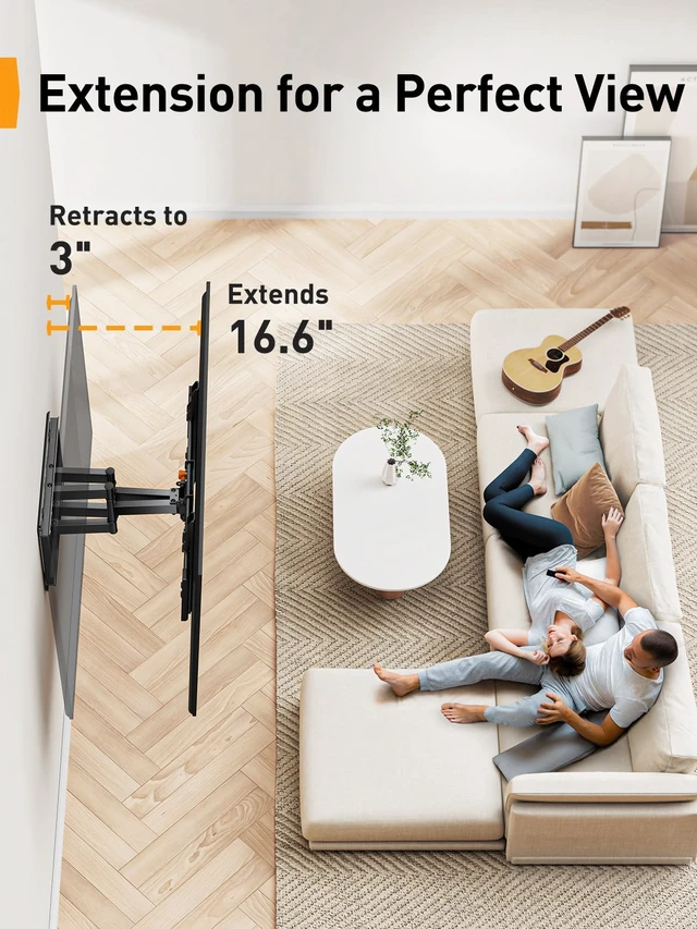 Alt view image 5 of 7 - UL Listed Full Motion TV Wall Mount for 42-90" TVs up to 132lbs Heavy Duty TV Mount with Dual Articulating Arms, Tool-Free Smooth Tilt, Swivel, Fits 16" Studs, Max VESA 600x400mm, PGLF8