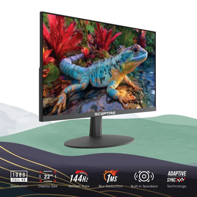 Alt view image 2 of 7 - New 22-Inch Gaming Monitor, FHD 1080p, Up to 144Hz, HDMI, DisplayPort, Built-in Speakers, Machine Black (E225W-FW144 Series, 2026)