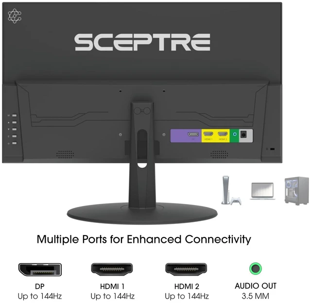 Alt view image 4 of 7 - New 22-Inch Gaming Monitor, FHD 1080p, Up to 144Hz, HDMI, DisplayPort, Built-in Speakers, Machine Black (E225W-FW144 Series, 2026)