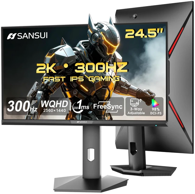 Main image of 24.5 Inch Gaming Monitor QHD 1440P 300Hz 240Hz, 1ms Fast IPS Computer Monitor, 2× HDMI 2.1 Up to 300Hz, 2× DP 1.4 Up to 300Hz, 130% sRGB Eye Care VESA Support (DP Cable Included ES-G25F6Q Pro)
