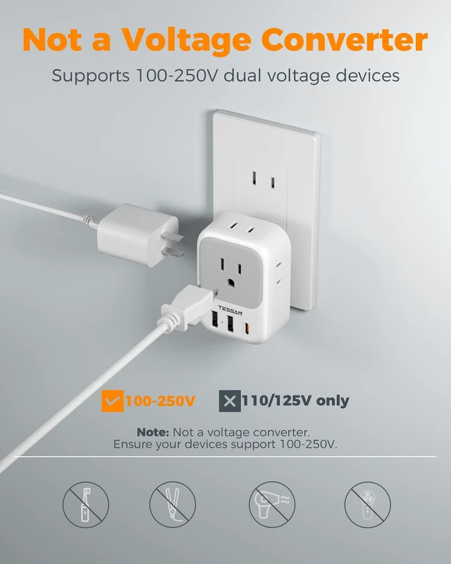 Alt view image 6 of 7 - 2 Prong to 3 Prong Outlet Adapter 2 Pack, US to Japan Plug Adapter 4 Outlets 3 USB (1 USB C PD 20W), Outlet Adaptor US to Japan China Mexico Philippines Canada Peru Thailand Vietnam