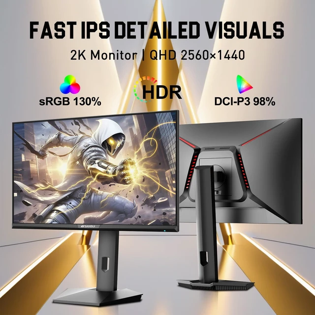 Alt view image 7 of 7 - 24.5 Inch Gaming Monitor QHD 1440P 300Hz 240Hz, 1ms Fast IPS Computer Monitor, 2× HDMI 2.1 Up to 300Hz, 2× DP 1.4 Up to 300Hz, 130% sRGB Eye Care VESA Support (DP Cable Included ES-G25F6Q Pro)
