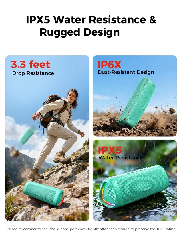 Alt view image 4 of 7 - Bluetooth Speaker, 20W HD Sound, Portable Wireless, IPX5 Waterproof, Up to 24H Playtime, TWS Pairing, for Home/Party/Outdoor/Camping/Beach Essentials, Electronic Gadgets, Birthday Gift (Teal)