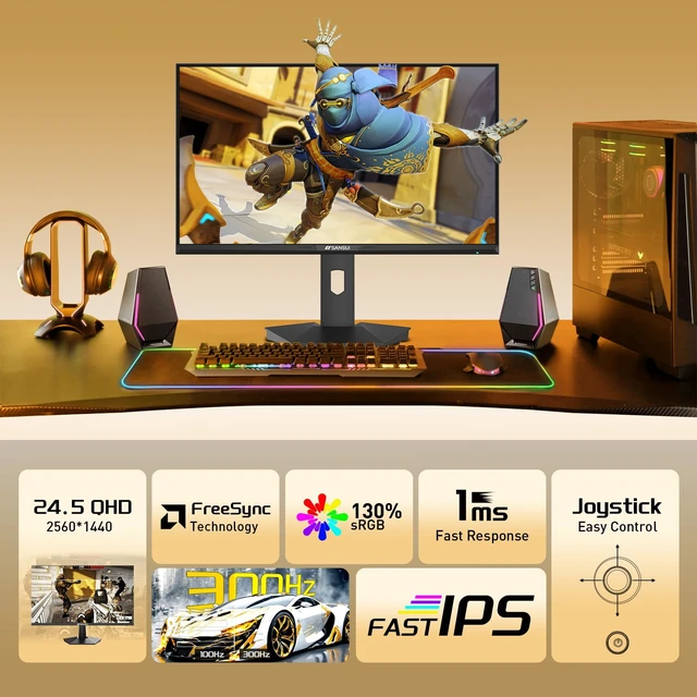 Alt view image 6 of 7 - 24.5 Inch Gaming Monitor QHD 1440P 300Hz 240Hz, 1ms Fast IPS Computer Monitor, 2× HDMI 2.1 Up to 300Hz, 2× DP 1.4 Up to 300Hz, 130% sRGB Eye Care VESA Support (DP Cable Included ES-G25F6Q Pro)