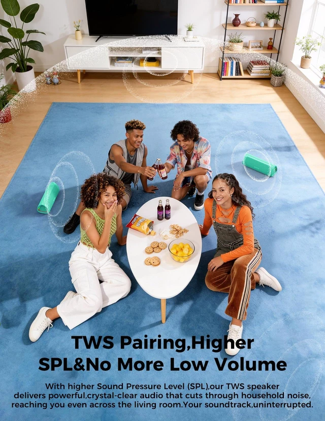 Alt view image 6 of 7 - Bluetooth Speaker, 20W HD Sound, Portable Wireless, IPX5 Waterproof, Up to 24H Playtime, TWS Pairing, for Home/Party/Outdoor/Camping/Beach Essentials, Electronic Gadgets, Birthday Gift (Teal)