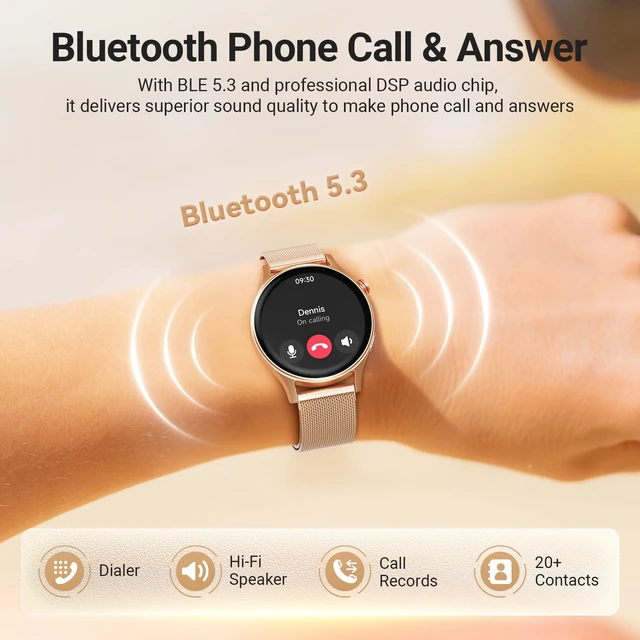 Alt view image 3 of 7 - Smart Watch for Women, Compatible with Android Phones iPhone (Bronze) Stainless Steel Band & Bezel, AMOLED Display, Touchscreen, Make/Answer Calls, 3ATM Waterproof, Fitness Tracker