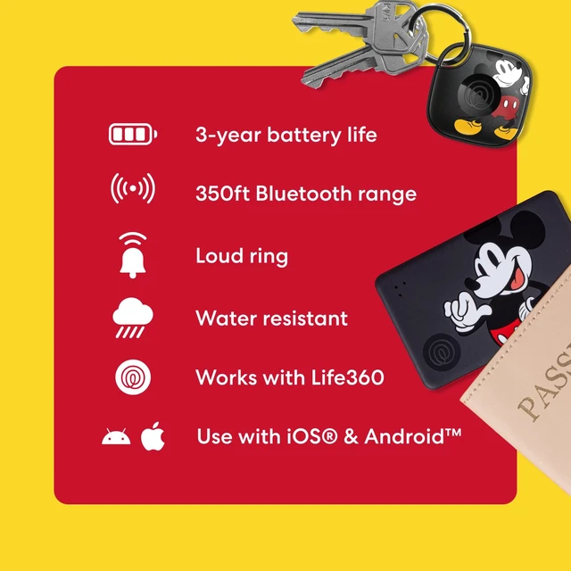 Alt view image 5 of 6 - Tile Starter Pack - Mickey Mouse - Bluetooth Trackers and Item Finders for Keys, Wallets & More. Both iOS and Android Compatible. Phone Finder. 2-Pack (Black Mate/Slim)