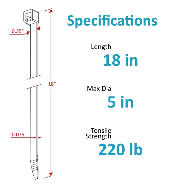 Alt view image 2 of 7 - Large Zip Ties Heavy Duty 18 inch (500 Pack), 220 lb Tensile Strength for Outdoor Use, Black Cable Ties, Long Wire Ties by
