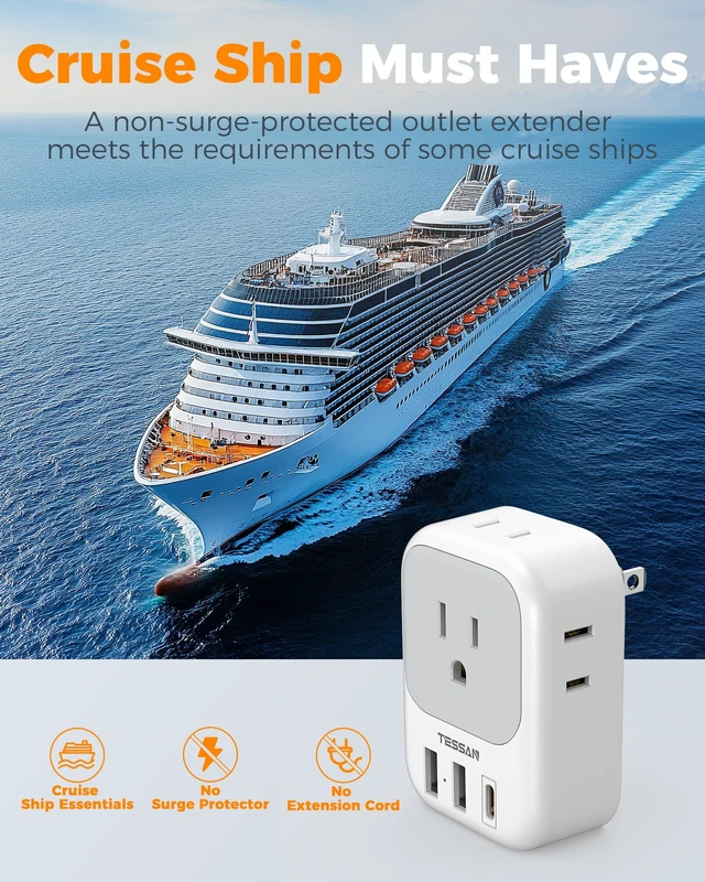 Alt view image 7 of 7 - 2 Prong to 3 Prong Outlet Adapter 2 Pack, US to Japan Plug Adapter 4 Outlets 3 USB (1 USB C PD 20W), Outlet Adaptor US to Japan China Mexico Philippines Canada Peru Thailand Vietnam