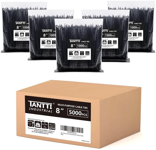 Main image of Zip Ties 8 inch Black Zip Ties 5000 Pack(5×1000), Wire ties with 50lb Tensile Strength, UV Resistant Cable Ties, Self-locking Plastic Ties for Indoor and Outdoor Use, by