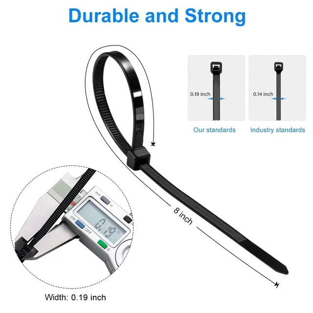 Alt view image 2 of 7 - Zip Ties 8 inch Black Zip Ties 5000 Pack(5×1000), Wire ties with 50lb Tensile Strength, UV Resistant Cable Ties, Self-locking Plastic Ties for Indoor and Outdoor Use, by