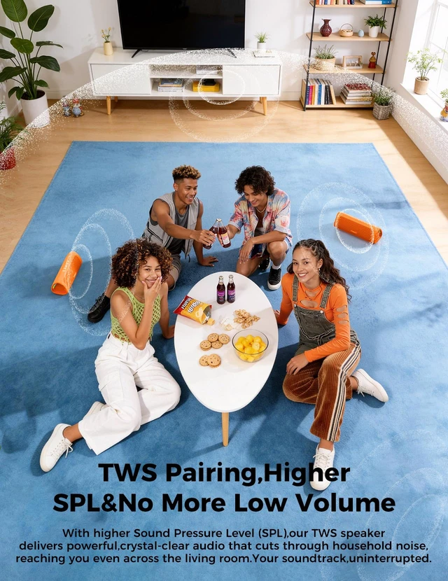Alt view image 6 of 7 - Bluetooth Speaker, 20W HD Sound, Portable Wireless, IPX5 Waterproof, Up to 24H Playtime, TWS Pairing, for Home/Party/Outdoor/Camping/Beach Essentials, Electronic Gadgets, Birthday Gift (Orange)