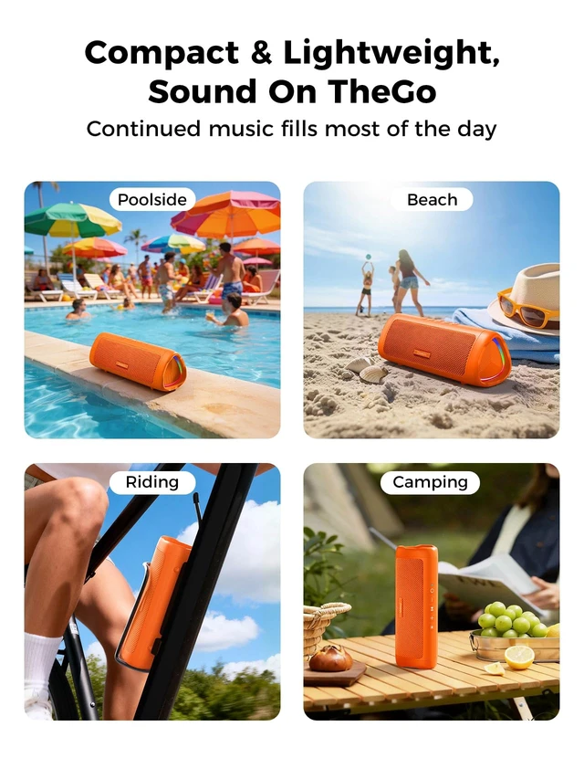 Alt view image 7 of 7 - Bluetooth Speaker, 20W HD Sound, Portable Wireless, IPX5 Waterproof, Up to 24H Playtime, TWS Pairing, for Home/Party/Outdoor/Camping/Beach Essentials, Electronic Gadgets, Birthday Gift (Orange)