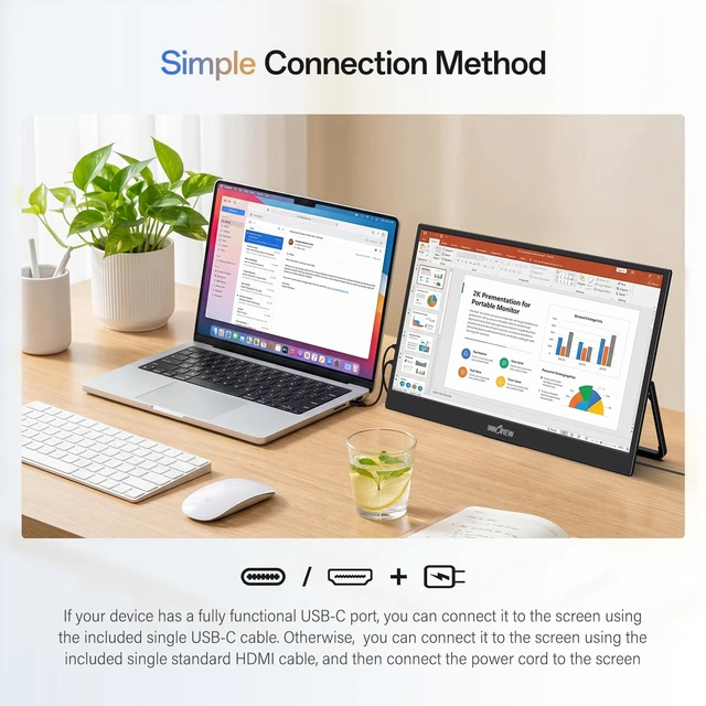 Alt view image 5 of 7 - 2K Portable Monitor 15.6" QHD 100% sRGB, Built-in 180° Adjustable Stand Travel Monitor USB C Standard HDMI Ultra-Slim Portable Monitor for Laptop MacBook Phone PS5 Xbox Switch