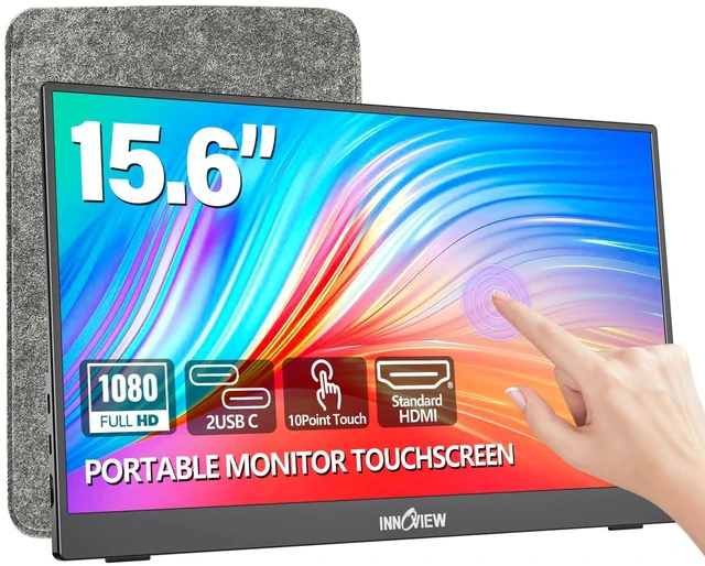 Main image of Portable Monitor Touchscreen 15.6" 1080P 10-Point Touch Screen Monitors Portable with Protective Sleeve Built-in Stand, 1200:1 HDMI USB C Travel Monitor for Laptop, PC, Mac, Phone, Switch