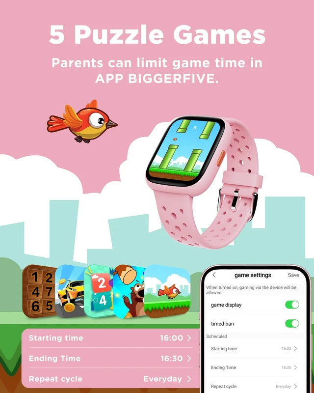Alt view image 6 of 7 - Kids Smart Watch No Phone Needed, 1.8" Fitness Tracker Watch | Pedometer, Heart Rate, Sleep Monitor, IP68 Waterproof, Step Counter, Puzzle Games for Girls Teens 5-16, Pink