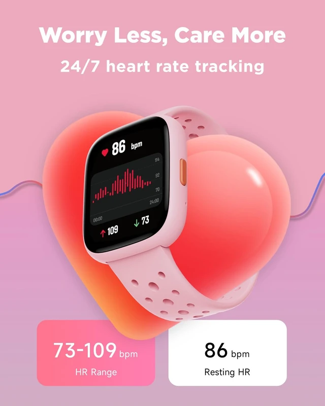 Alt view image 5 of 7 - Kids Smart Watch No Phone Needed, 1.8" Fitness Tracker Watch | Pedometer, Heart Rate, Sleep Monitor, IP68 Waterproof, Step Counter, Puzzle Games for Girls Teens 5-16, Pink