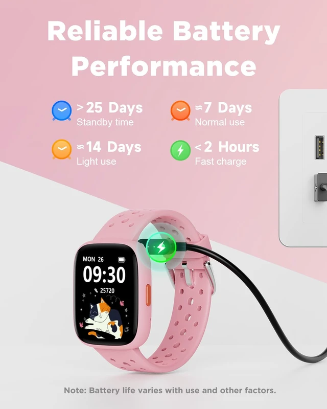Alt view image 7 of 7 - Kids Smart Watch No Phone Needed, 1.8" Fitness Tracker Watch | Pedometer, Heart Rate, Sleep Monitor, IP68 Waterproof, Step Counter, Puzzle Games for Girls Teens 5-16, Pink