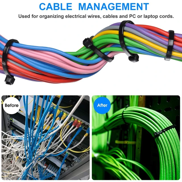 Alt view image 4 of 7 - Zip Ties 8 inch Black Zip Ties 5000 Pack(5×1000), Wire ties with 50lb Tensile Strength, UV Resistant Cable Ties, Self-locking Plastic Ties for Indoor and Outdoor Use, by