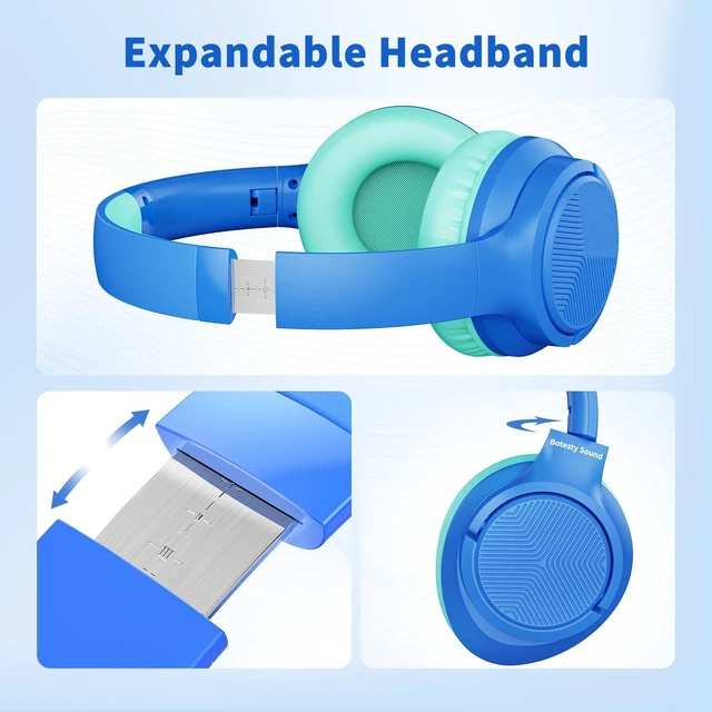 Alt view image 4 of 7 - Headphones Wired with Microphone for School, 3.5mm Corded Headphones, Blue Wired Over Ear Foldable Plug in Headphones, 4.9ft Tangle-Free Nylon Cord for School, Tablet, Laptop, MP3/4, Airplane Travel