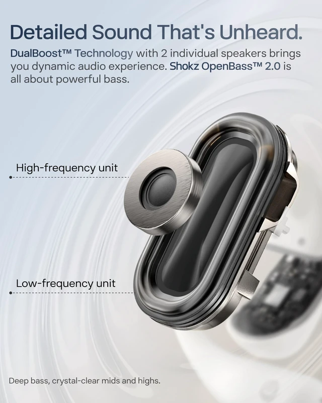 Alt view image 3 of 7 - OpenFit 2+ Open-Ear Earbuds, Purple, Dolby Audio,Wireless Charging Exclusive Color; Dynamic sound; Secure fit; Soft comfort48H Playtime; fast charging; IP55; Gym/Outdoor/Home Leisure