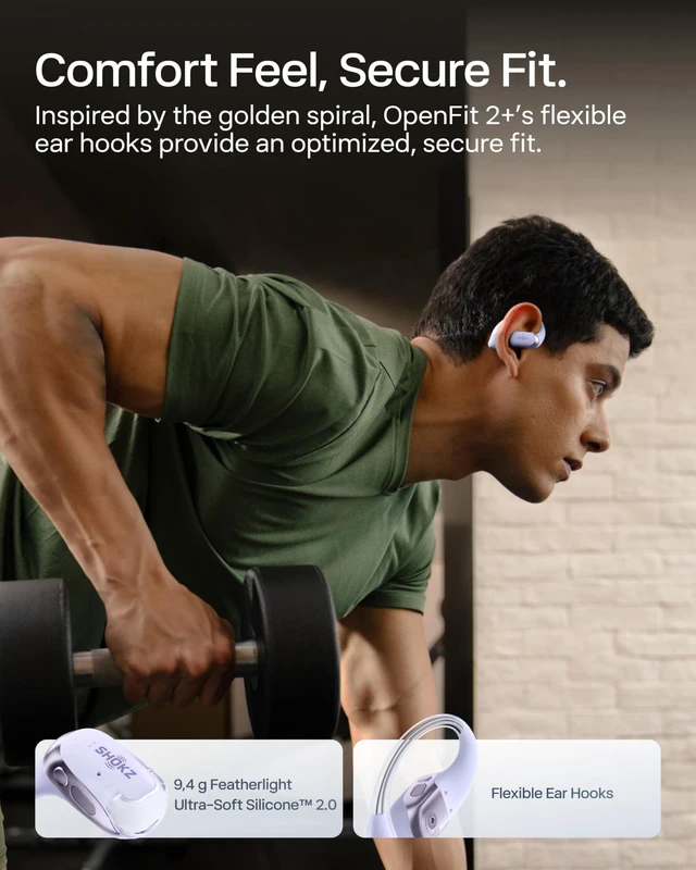 Alt view image 5 of 7 - OpenFit 2+ Open-Ear Earbuds, Purple, Dolby Audio,Wireless Charging Exclusive Color; Dynamic sound; Secure fit; Soft comfort48H Playtime; fast charging; IP55; Gym/Outdoor/Home Leisure