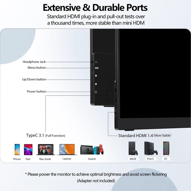 Alt view image 7 of 7 - Portable Monitor Touchscreen 15.6" 1080P 10-Point Touch Screen Monitors Portable with Protective Sleeve Built-in Stand, 1200:1 HDMI USB C Travel Monitor for Laptop, PC, Mac, Phone, Switch
