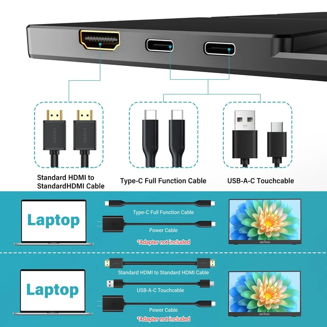 Alt view image 4 of 7 - Portable Monitor Touchscreen 15.6" 1080P 10-Point Touch Screen Monitors Portable with Protective Sleeve Built-in Stand, 1200:1 HDMI USB C Travel Monitor for Laptop, PC, Mac, Phone, Switch