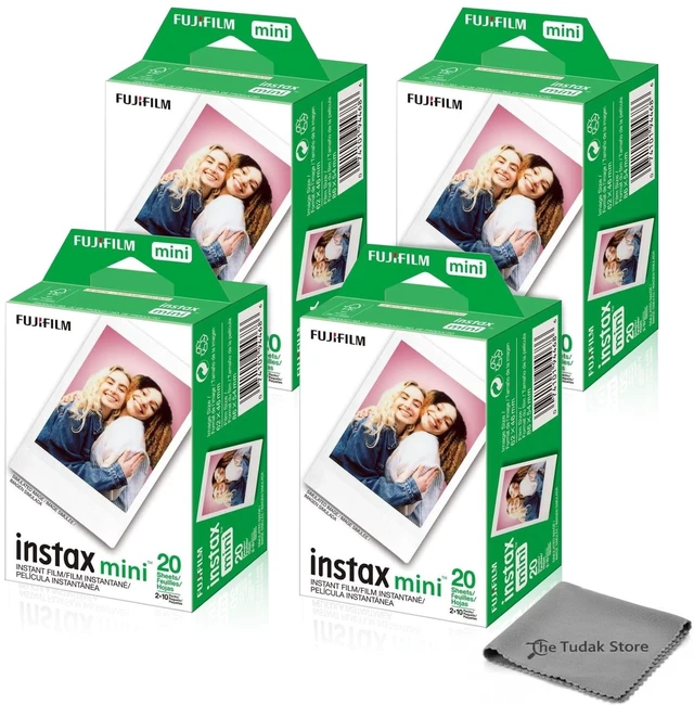 Main image of Instax Mini Instant Film, 80 Sheets White Daylight ISO 800 for Instax Mini 13, 12, 11, 41 Cameras Bundeld with The Tudak Store Microfiber Cleaning Cloth
