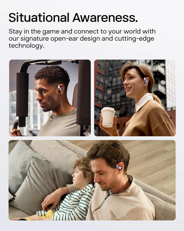 Alt view image 7 of 7 - OpenFit 2+ Open-Ear Earbuds, Purple, Dolby Audio,Wireless Charging Exclusive Color; Dynamic sound; Secure fit; Soft comfort48H Playtime; fast charging; IP55; Gym/Outdoor/Home Leisure