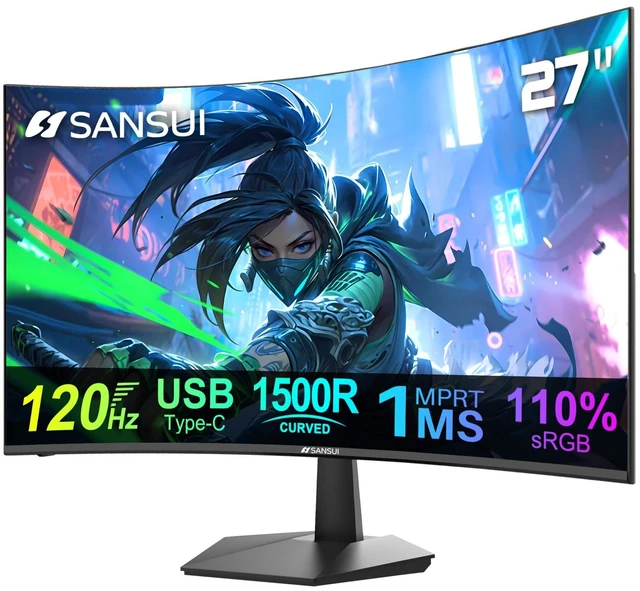 Main image of Curved Monitor 27 inch 120Hz USB Type-C Computer Monitor with Speakers Built inFHD 1080pHDR110% sRGB1500RVESA Compatible,for Tablet,Desktop,Laptop and PC Work Gaming