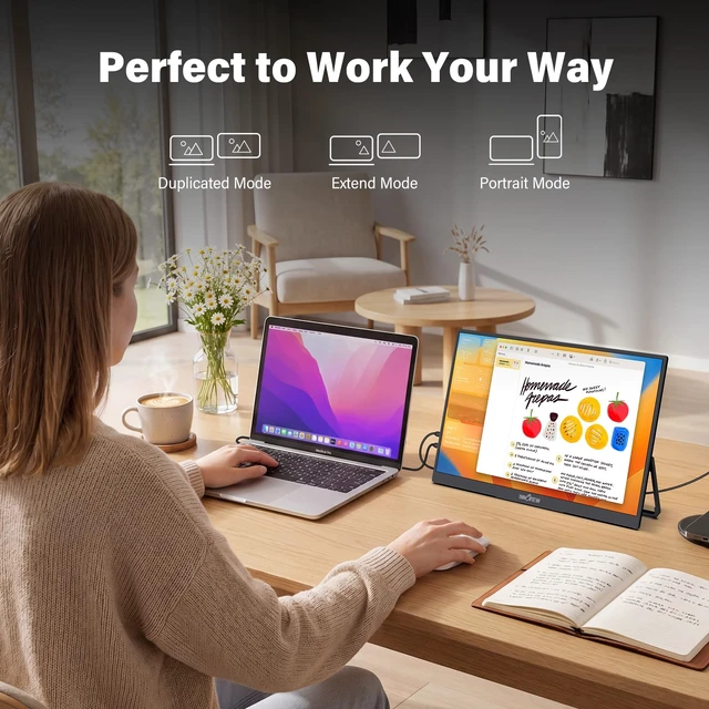 Alt view image 4 of 7 - 15.6 inch Portable Monitor 4K UHD 3840x2160 100% sRGB HDR External Monitor with 2 USB-C & HDMI Ports Travel Second Monitor for Laptop Mac PC Xbox PS5 Switch (Includes Adapter)
