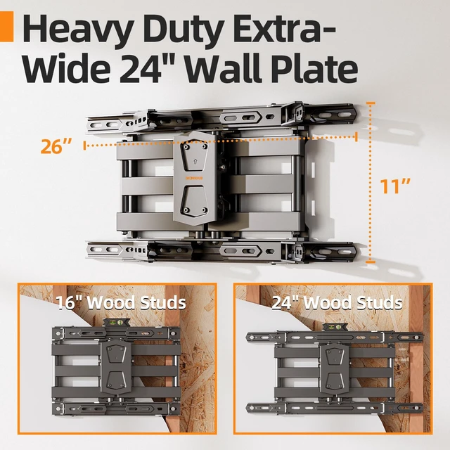 Alt view image 2 of 7 - 42-86 '' Full Motion TV Wall Mount 24 Inch Studs, Heavy Duty TV Mount 24 inch Studs, Swivel Tilt Extension Level, up to 110 lbs & 600x400mm VESA