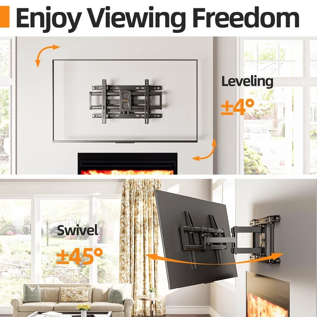 Alt view image 4 of 7 - 42-86 '' Full Motion TV Wall Mount 24 Inch Studs, Heavy Duty TV Mount 24 inch Studs, Swivel Tilt Extension Level, up to 110 lbs & 600x400mm VESA