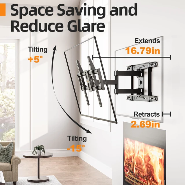 Alt view image 5 of 7 - 42-86 '' Full Motion TV Wall Mount 24 Inch Studs, Heavy Duty TV Mount 24 inch Studs, Swivel Tilt Extension Level, up to 110 lbs & 600x400mm VESA