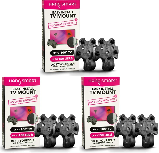 Main image of HangSmart TV® Wall Mount NO Stud - Original & Patented Easy Install, DIY for 19-100" TVs, Holds Up to 150LBS, Fits Most LED LCD Flat Screens & Monitors, Includes Hardware (Pack of 3)