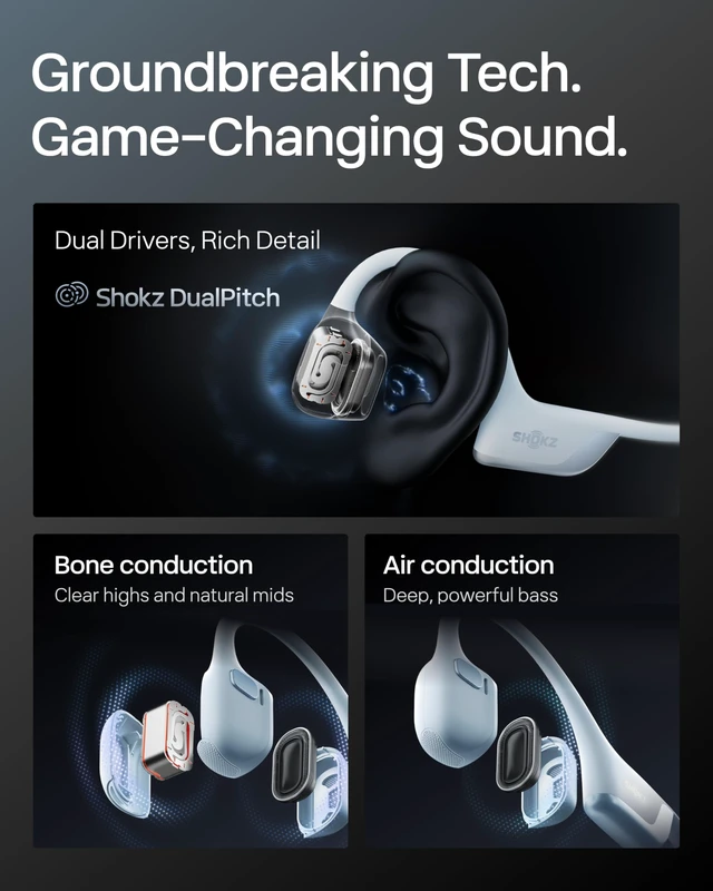 Alt view image 5 of 7 - OpenRun Pro 2 Mini Bone Conduction Bluetooth Sport Headphones,Blue Bundle with Reflective StripDualPitch premium soundOpen ear awareness; Smart Mic; IP55; 12H battery; Running/Cycling/Hiking