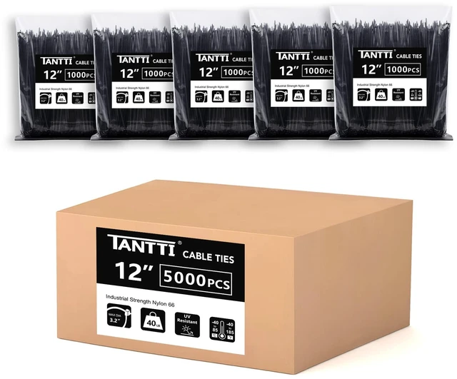 Main image of Zip Ties 12 inch, Black Zip Ties 5000 pack, 40lb, Cable Ties, Self-locking Wire ties for indoor and outdoor use, by