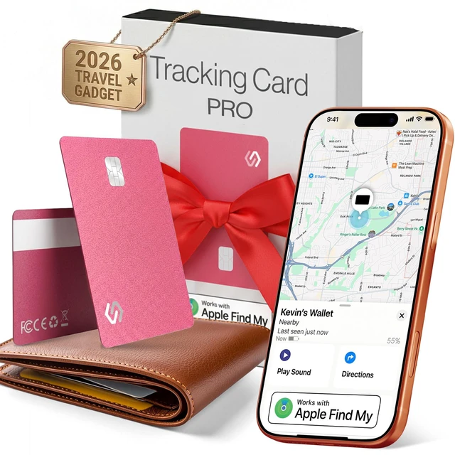 Main image of SPOTMINDERS Apple MFi Certified Credit Card Wallet Tracker PRO Pink (iOS Only) Travel Essentials for Women Works with Apple Find My Rechargeable Tracking Card IP68 0.07in Slim Item Finder for Passport