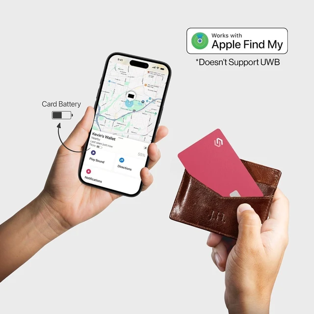 Alt view image 3 of 7 - SPOTMINDERS Apple MFi Certified Credit Card Wallet Tracker PRO Pink (iOS Only) Travel Essentials for Women Works with Apple Find My Rechargeable Tracking Card IP68 0.07in Slim Item Finder for Passport