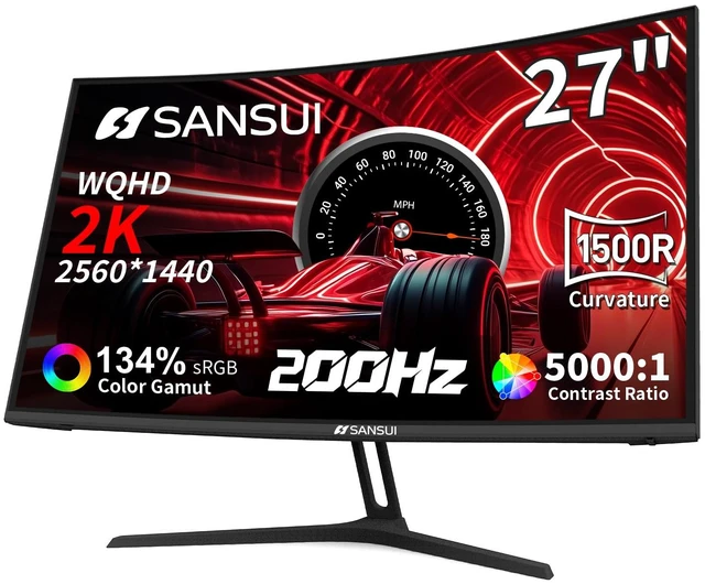 Main image of 27 Inch WQHD 2560X1440 Curved Gaming Monitor 200Hz MPRT 1ms Computer Monitor,HDMI2.0 * 2, DP1.4 * 2,Freesync,Curved 1500R,5000:1 Contrast Ratio,120% sRGB,HDR(ES-G27C1Q DP Cable Incl.)