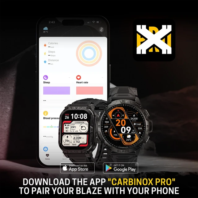 Alt view image 7 of 7 - Blaze Smart Watch for Men Bundle, Fitness GPS, 6 Bands, Round Includes tempered glass, metal strap and charger; MIL-STD-810H tested, IP69K waterproof, compatible with Android and iOS