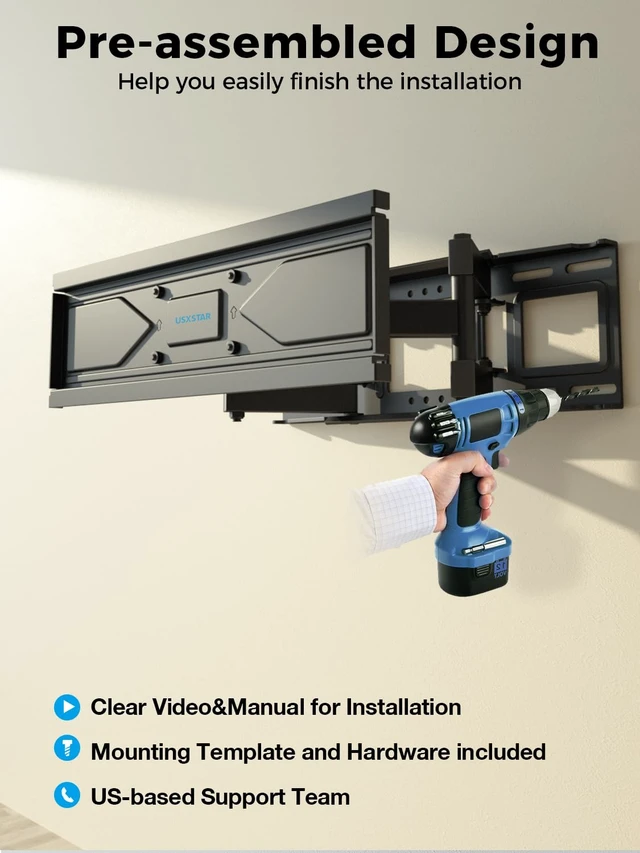 Alt view image 3 of 5 - UL Listed Full Motion TV Wall Mount for Most 32-70 inch TVs, Wall Mount TV Bracket for 40 50 55 65 inch tv with Smooth Swivel, Tilt, Extension, Level-Has Hardware & Drill Template (Pack of 2)