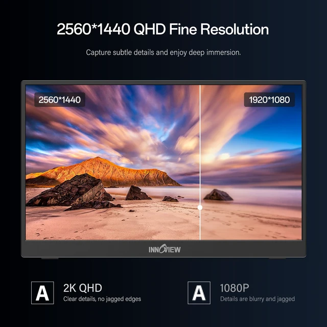 Alt view image 3 of 7 - 2K Portable Monitor for Laptop 15.6" 2560×1440 QHD 100% sRGB Built-in Speaker USB C Standard HDMI External Second Screen for Mac Laptop Phone PS4/5 Xbox Switch