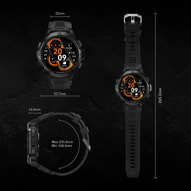 Alt view image 5 of 7 - Blaze Smart Watch for Men Bundle, Fitness GPS, 6 Bands, Round Includes tempered glass, metal strap and charger; MIL-STD-810H tested, IP69K waterproof, compatible with Android and iOS