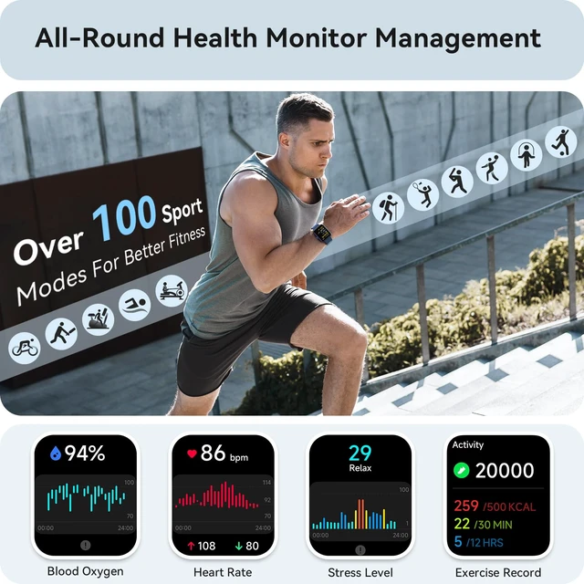 Alt view image 3 of 7 - Smart Watch for Women Men iPhone & Android, 1.85" Fitness & Sleep Tracker with Calls/Text, Smartwatch IP68 Waterproof, 110+ Sport Modes, Heart Rate/SpO2 Monitor