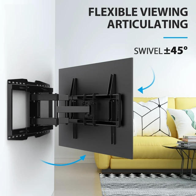 Alt view image 3 of 7 - Full Motion TV Wall Mount Sliding Stud for 70 75 85 86 90 Inch TVs Fit 42-97" TV, Hold 150lbs, Swivel +/-45°, Tilt +5/-15°, Level +/-3°, 19.09" Arm Extension, VESA 600x400mm, Fit 16"/24" Stud