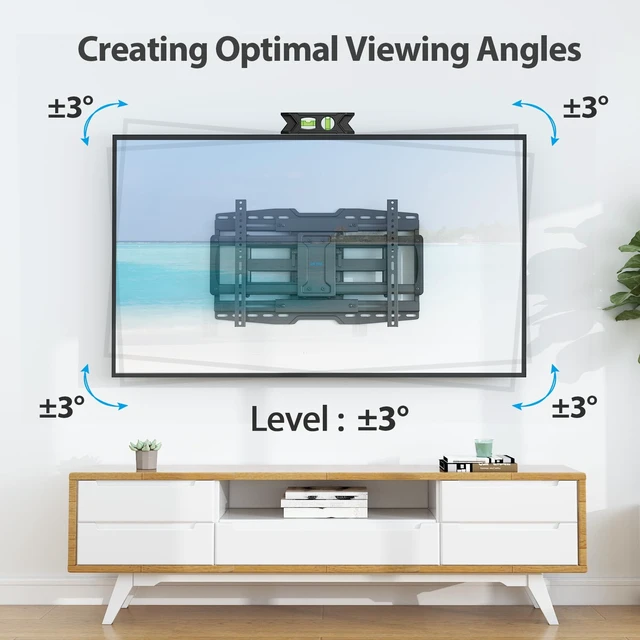 Alt view image 5 of 7 - Full Motion TV Wall Mount Sliding Stud for 70 75 85 86 90 Inch TVs Fit 42-97" TV, Hold 150lbs, Swivel +/-45°, Tilt +5/-15°, Level +/-3°, 19.09" Arm Extension, VESA 600x400mm, Fit 16"/24" Stud