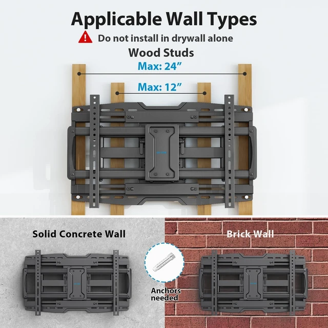 Alt view image 7 of 7 - Full Motion TV Wall Mount Sliding Stud for 70 75 85 86 90 Inch TVs Fit 42-97" TV, Hold 150lbs, Swivel +/-45°, Tilt +5/-15°, Level +/-3°, 19.09" Arm Extension, VESA 600x400mm, Fit 16"/24" Stud