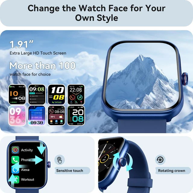 Alt view image 6 of 7 - Smart Watch for Women Men iPhone & Android, 1.85" Fitness & Sleep Tracker with Calls/Text, Smartwatch IP68 Waterproof, 110+ Sport Modes, Heart Rate/SpO2 Monitor